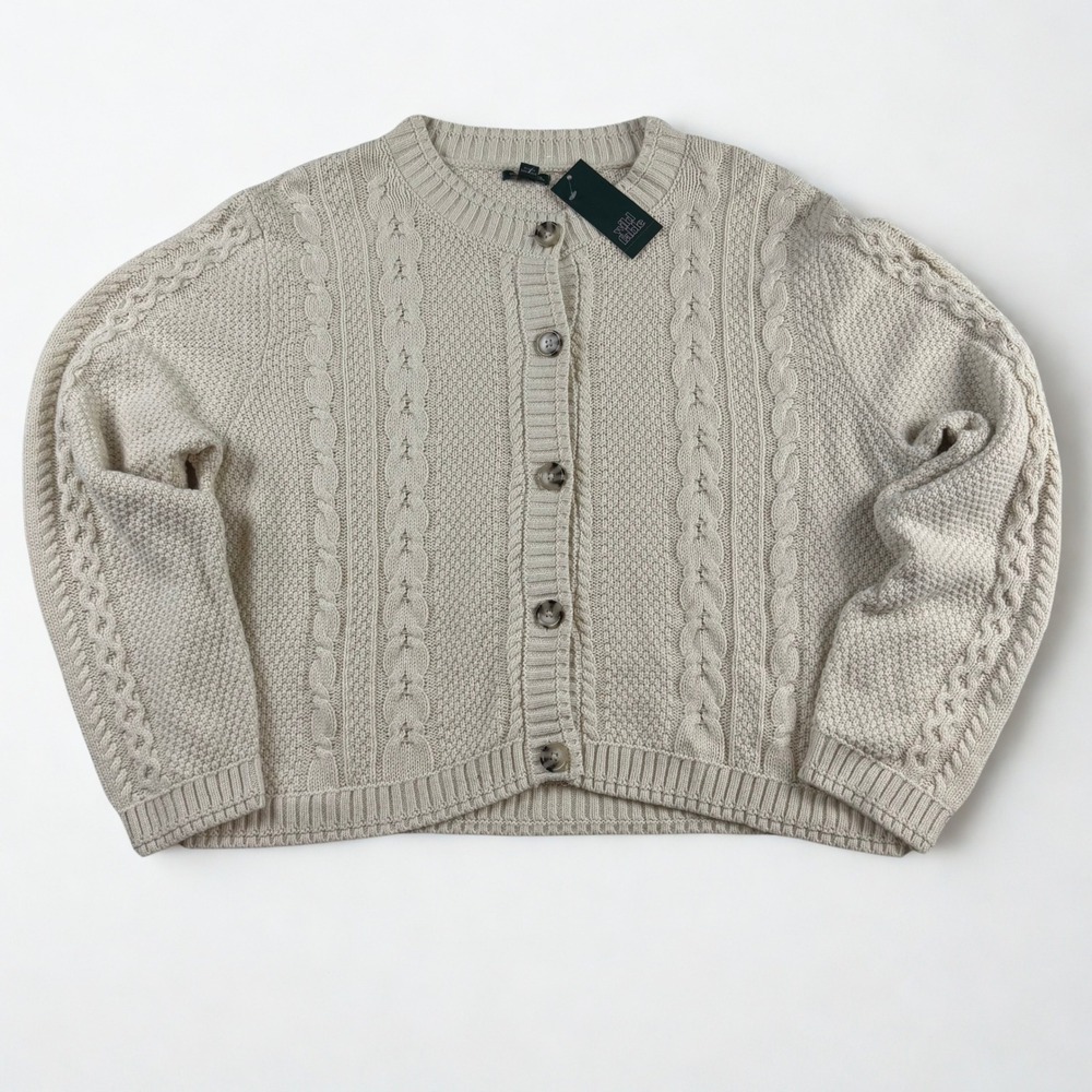 Cable Knit Cardigan Sweater Womens XXL Off White Wild Fable Fisherman Cabin Cozy